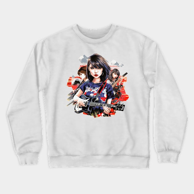 Japanese Girl Rocker Pop Punk Rocker Band Pop Art Crewneck Sweatshirt by LunaElizabeth